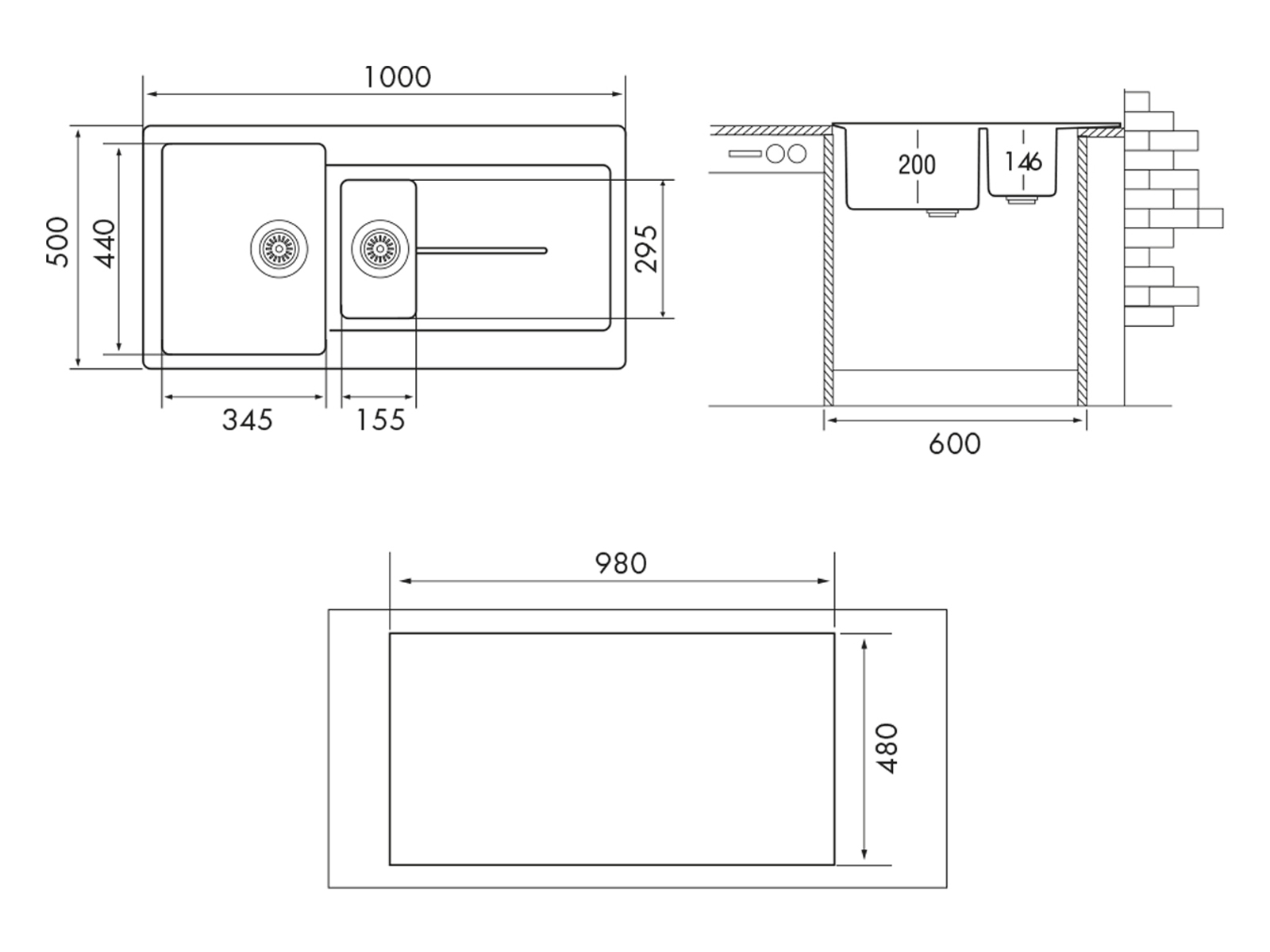 картинка Мойка Longran ENIGMA ENG1000.500 15 