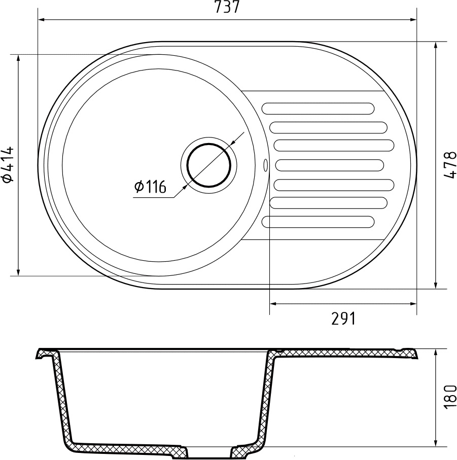 картинка Мойка для кухни Granfest-Quarz GF-Z18 серый 