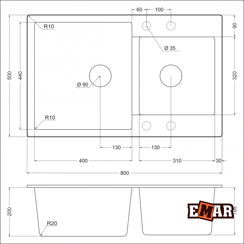 картинка Мойка для кухни Emar EMQ-2800.Q 