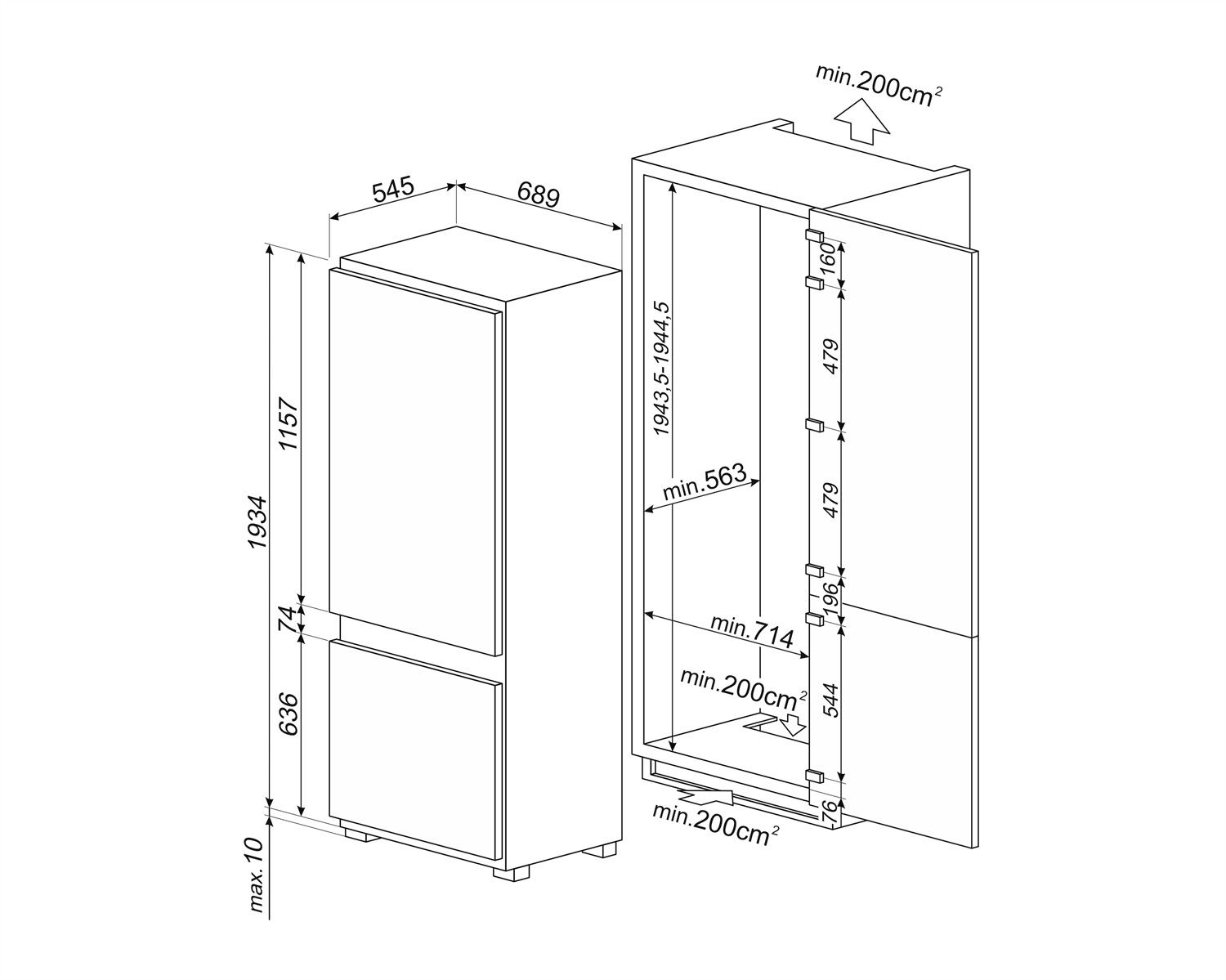 картинка Встраиваемый холодильник Smeg C875TNE 