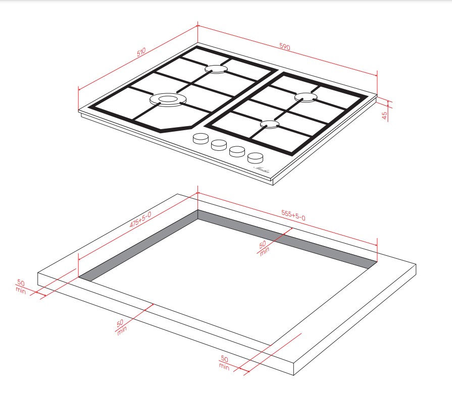 картинка Газовая варочная панель Monsher MSG 63 Acier 