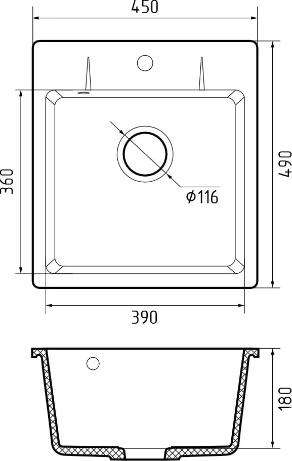 картинка Кухонная мойка Granfest GF-URBAN 245 черный 