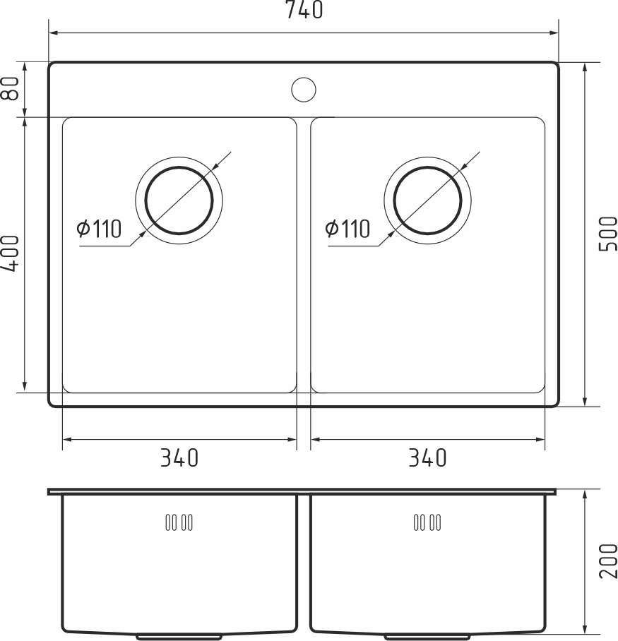 картинка Мойка для кухни Rivelato Rinox 7450 2В 