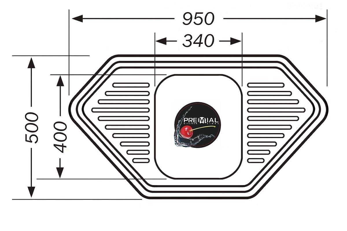 картинка Мойка для кухни Premial 9550B матовая (0,8мм) 