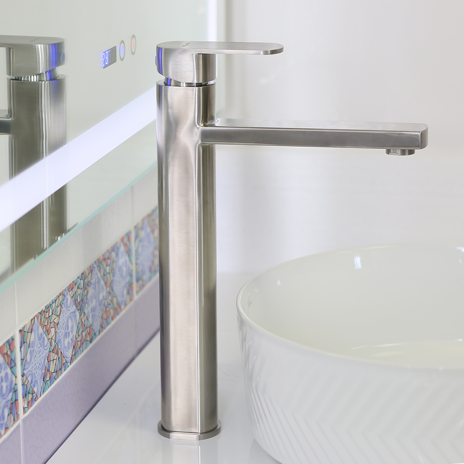 картинка Смеситель Melana F610302 STELLO высокий излив нержавеющая сталь 