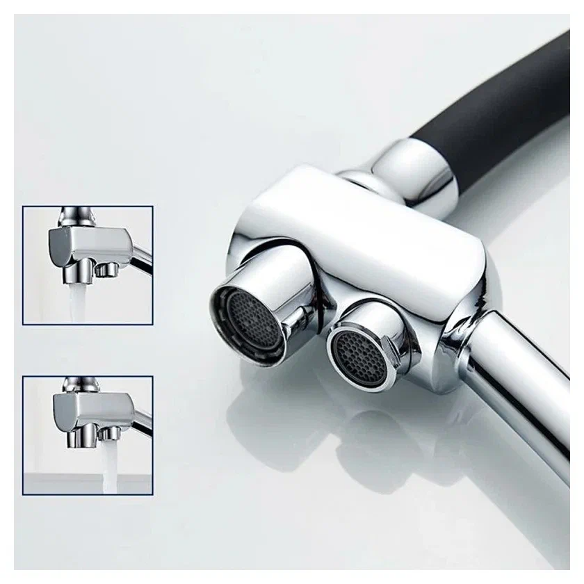 картинка Смеситель Ledeme L4855-2 хром/черный шланг 