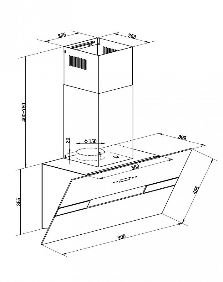 картинка Кухонная вытяжка Maunfeld MERSEY 90 INOX GLASS BLACK 