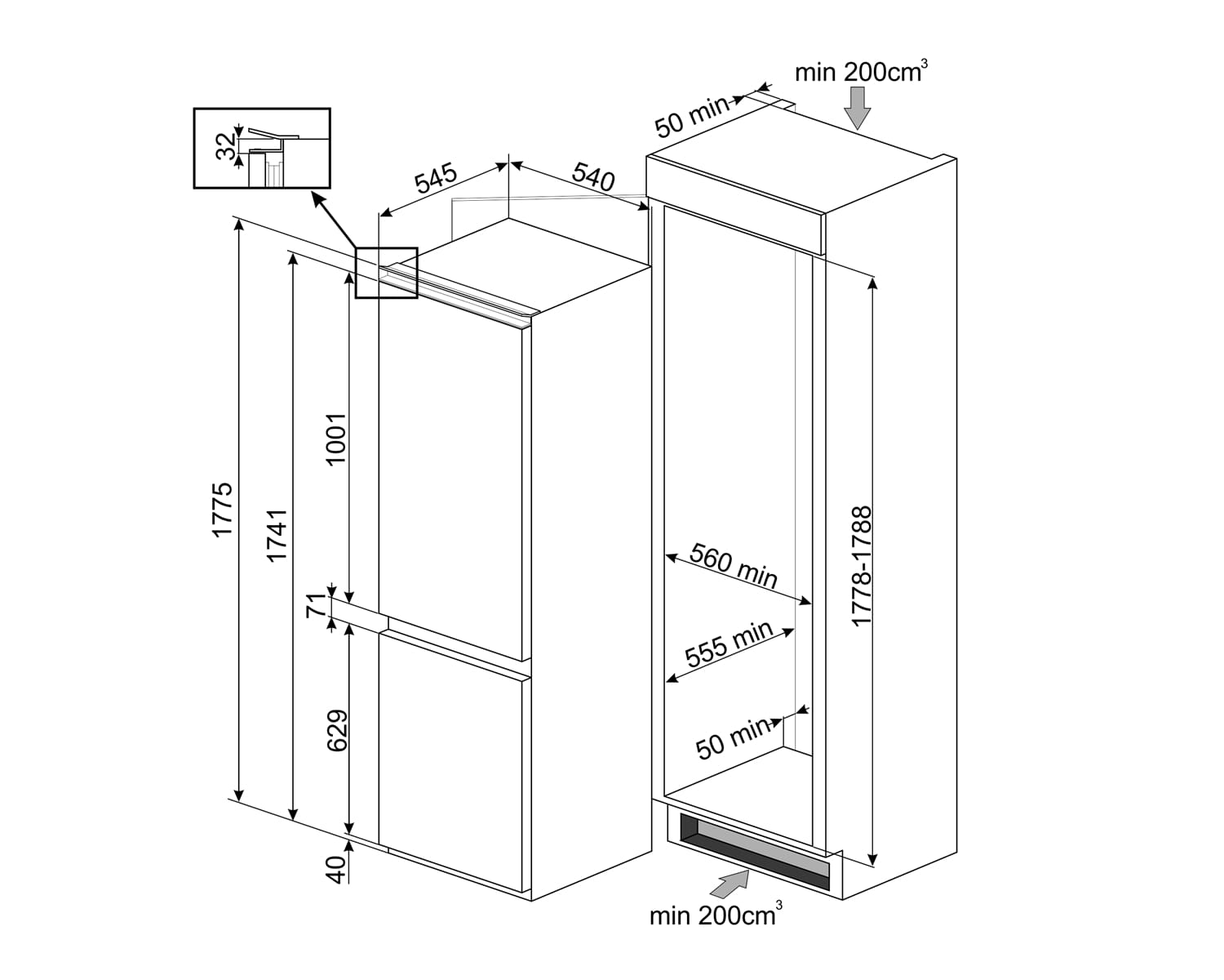 картинка Встраиваемый холодильник Smeg C3170NE 