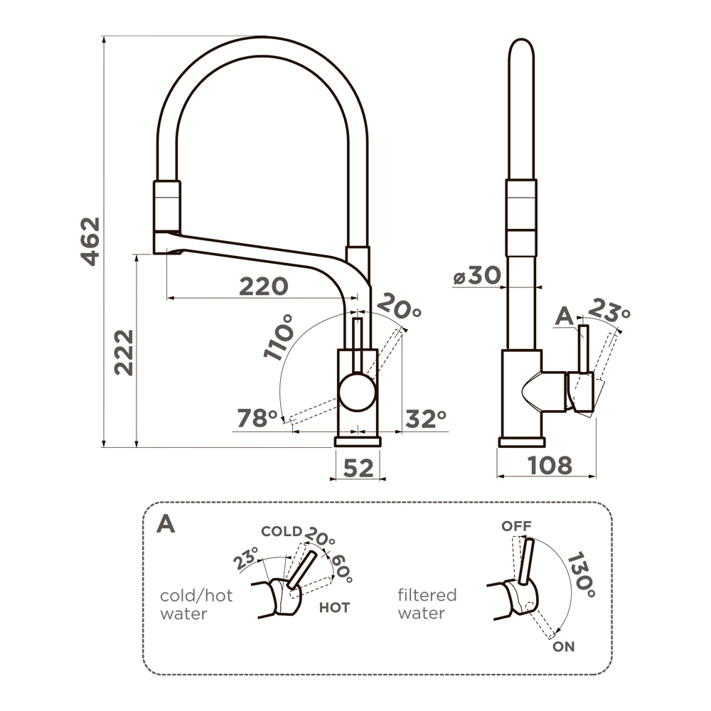 картинка Смеситель Omoikiri SINTO 2 PLUS белый излив/нержавеющая сталь 