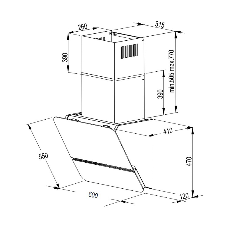 картинка Кухонная вытяжка наклонная Korting KHC 69499 GW 