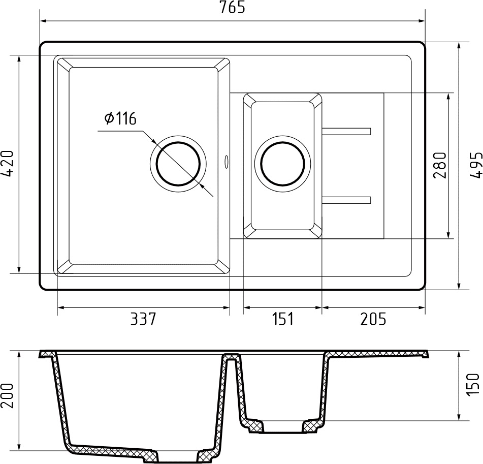 картинка Мойка для кухни Granfest GR-Q775KL 
