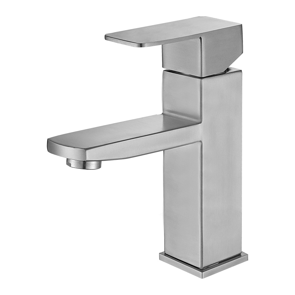 картинка Смеситель Melana F610201 CUBO высокий излив нержавеющая сталь 