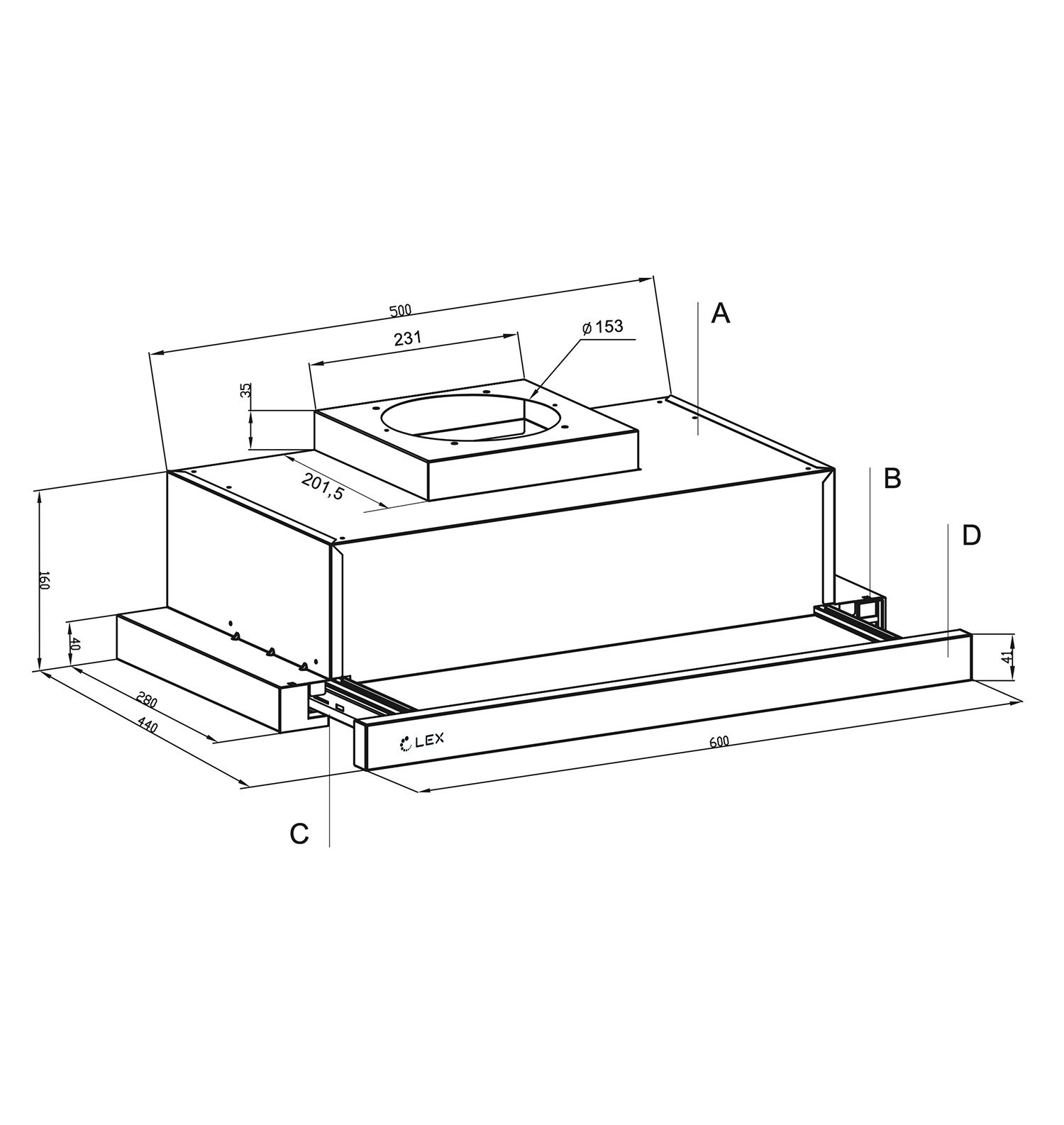 картинка Кухонная вытяжка Lex HERMES 600 WHITE 