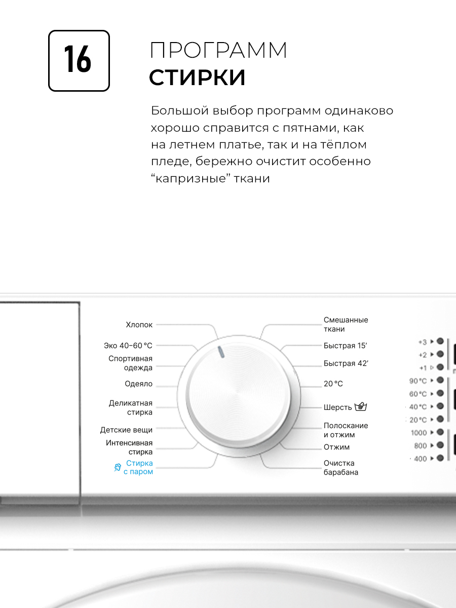 картинка Узкая стиральная машина с паром Lex LWM06010WIDSMALL 