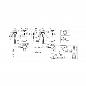 картинка Арматура с клапаном-автоматом для двухчашевых моек с круглыми переливами WK-2-A 