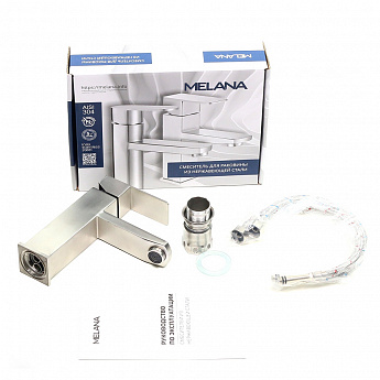 картинка Смеситель Melana F610201 CUBO высокий излив нержавеющая сталь 