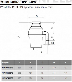 картинка Измельчитель пищевых отходов с пневмокнопкой MAUNFELD MWD3802PB 