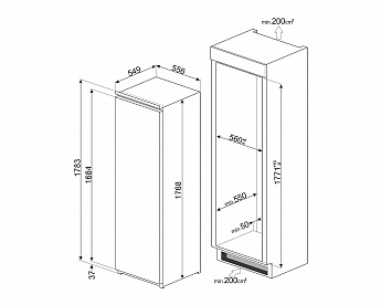 картинка Морозильная камера вертикальная Smeg S8F174DNE однокамерный 
