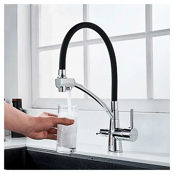 картинка Смеситель Ledeme L4855-2 хром/черный шланг 