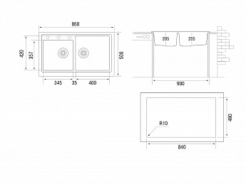 картинка Мойка Longran CLASSIC CLS 860.500 20 